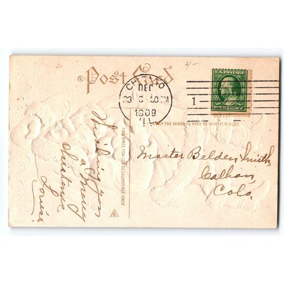 Santa Claus Christmas Postcard 1909 Embossed Gold Saint Nick Snowballs Gibson - Picture 2 of 2
